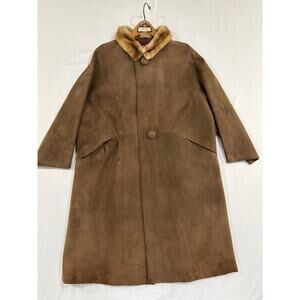 VTG 1960s Famous Barr St. Louis Brown Suede Overcoat Mink Collar Coat